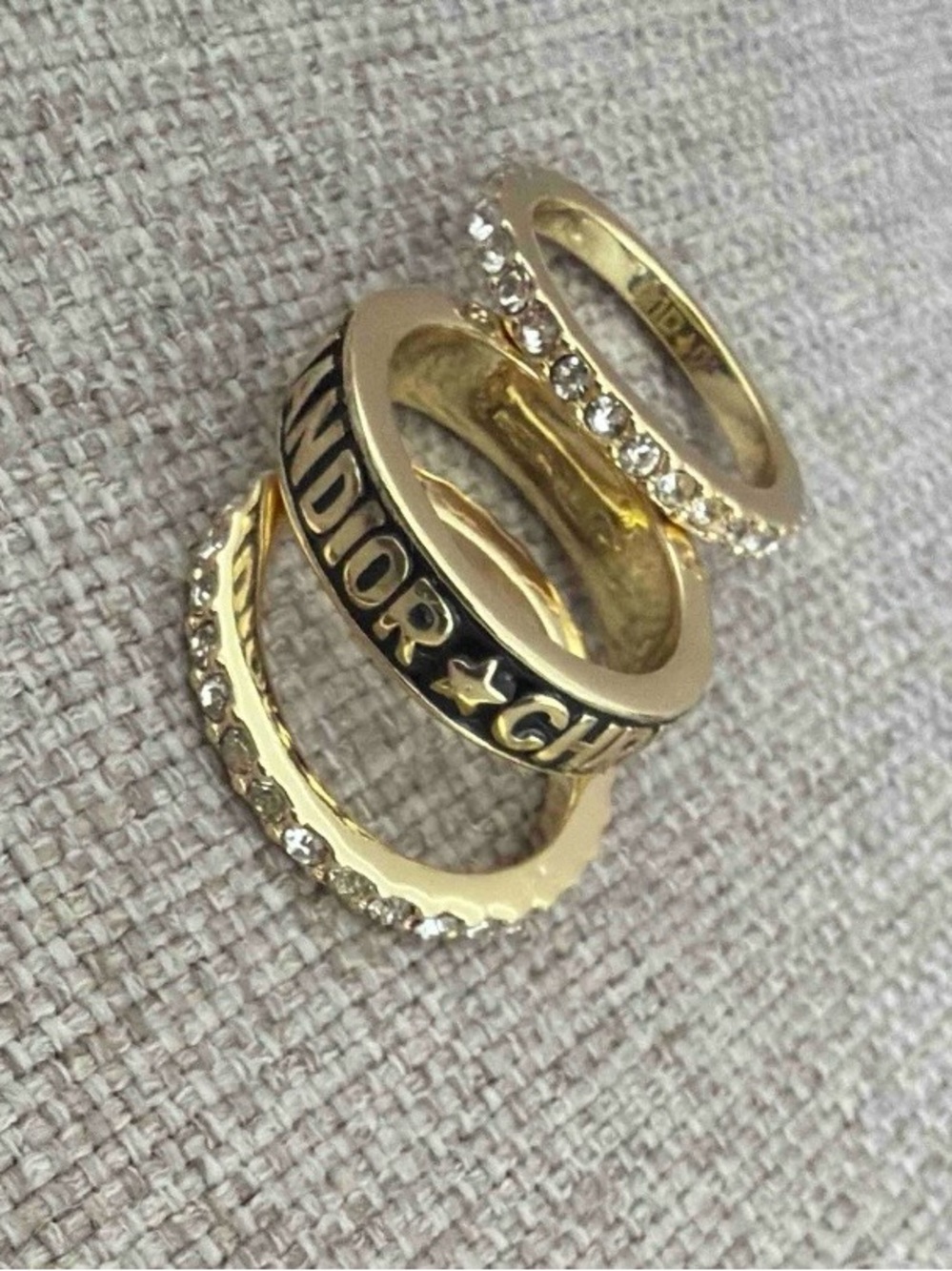 Christian Dior Gold-tone Trio Ring Set with Crystal Accents